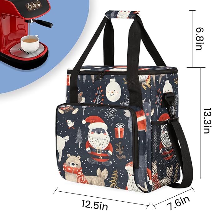 Mystical Santa Claus Coffee Maker Carrying Bag Portable Travel Storage Tote Bag Compatible with K-Mini or K-Mini Plus Single Serve Coffee Brewer Carrying Case with Multiple Pockets &amp Shoulder St