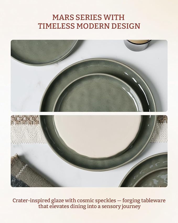 Famiware Mars Plates and Bowls Set 12 Pieces Dinnerware Sets Dishes Set for 4 Sage Green