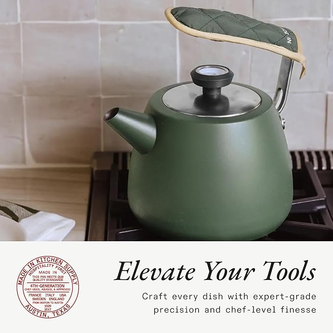 Made In Cookware - 2 QT Kettle - Willow Green - Stainless Steel - With Built-In Temperature Gauge - Includes Handle Sleeve - Induction Compatible