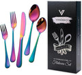 VANDBAO Rainbow Flatware Cutlery Silverware Set 20 Pieces Stainless Steel Colorful Utensils Tableware Set Service for 4 Include Knife/Fork/Spoon Reusable Mirror Polished Dishwasher Safe