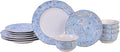 222 Fifth 12-Piece Porcelain Dinnerware Set for 4 White &amp Light Blue Plates and Bowls Set Glossy Ceramic Dish Set with Ornate Floral Design Kitchen Tableware Microwave &amp Dishwasher Safe C