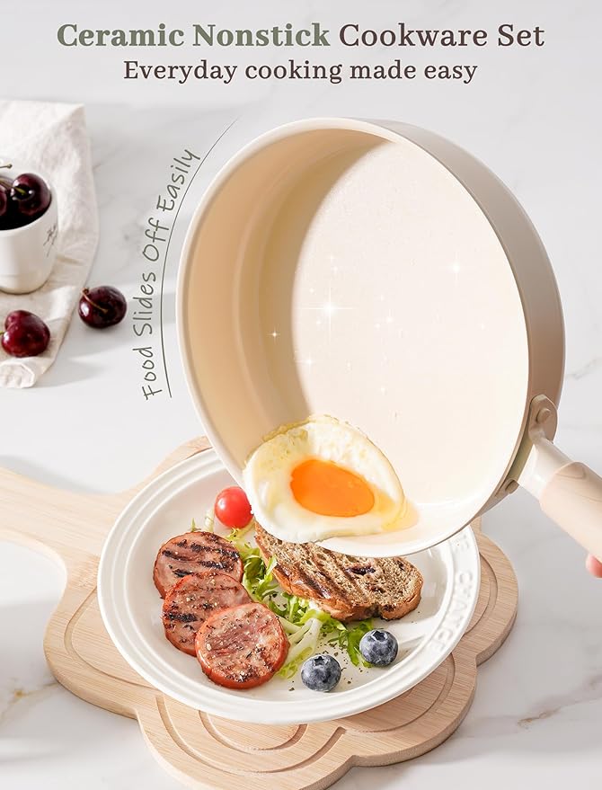 Astercook Pots and Pans Set Non Stick Ceramic Cookware Set Non Toxic 18 Pcs Dishwasher Safe Induction Cookware for Everyday Cooking &amp Kitchen Gifts