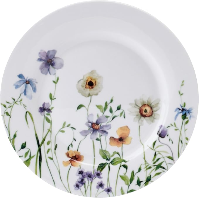 Mikasa Audrina Water Color Flowers Bone China Lightweight Chip Resistant 12 Piece Dinnerware Set Service for 4 White