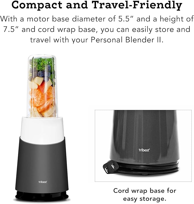 Tribest PB-430GY-A Personal Blender II Mason Jar Ready Personal Blender with Mason Jar Mug Gray