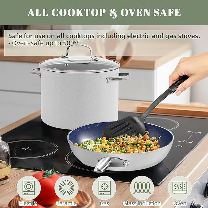 Nuwave 12pc Forged Lightweight Cookware Set G10 Healthy Duralon Ceramic Ultra Non-Stick Coating Vented Tempered Glass Lids Stay-Cool Handles Induction-Ready &amp Works on All Cooktops PFAS Free