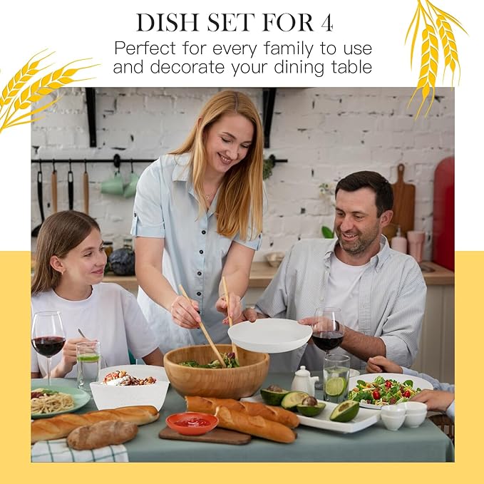 Premium Wheat Straw Dinnerware Sets for 4 Microwave Safe Plates and Bowls Sets 16-PieceUnbreakable and Lightweight Dinner Plates for KitchenPicnic and PartyPlates SetCups Set(White)