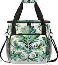 Green Floral Print Coffee Maker Travel Bag for Keurig K-Mini/K-Mini Plus Insulated Waterproof Tote with Pockets for K-Cup Portable Single-Serve Brewer Case