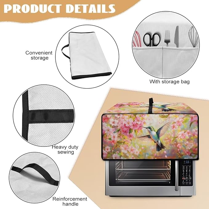 Toaster Oven Cover Heat-Resistant Dust-proof Air Fryer Protective Covers with Organizing Side Pockets to Hold Jam Spreader Knife &amp Toast Machine Tongs Cute Hummingbird