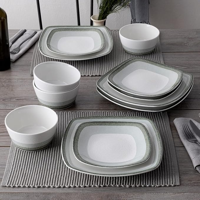 Noritake Colorscapes Layers Sage 12-Piece Square Dinnerware Set Service for 4