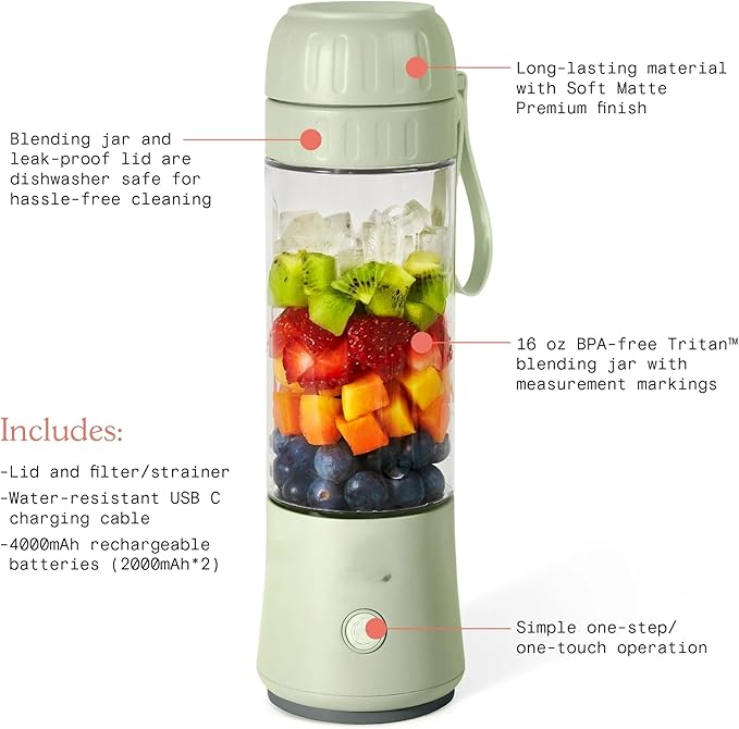 Beautiful Portable to-Go Blender 2.0 70 W 16 oz (Sage Green)