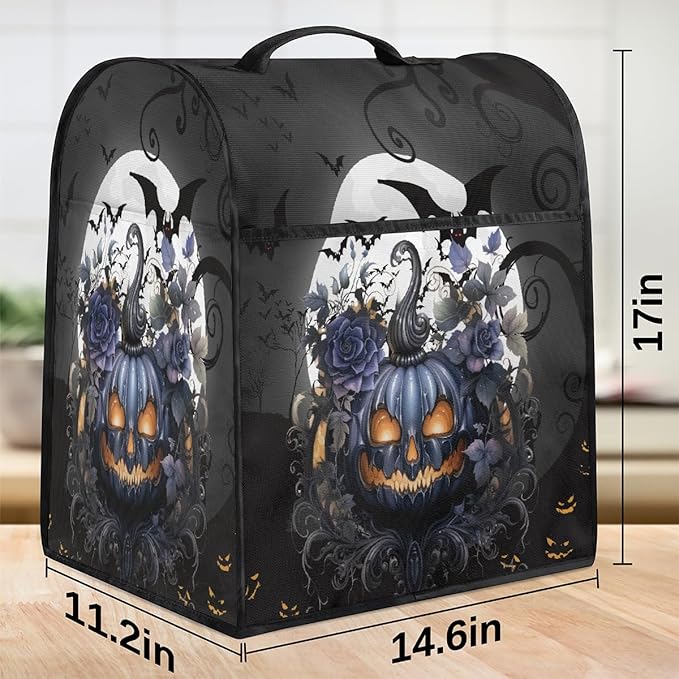 cfpolar Kitchen Aid Mixer Cover Compatible with 6-8 Quarts Halloween Pumpkin Flowers Bats Stand Mixer Cover Kitchen Aid Mixers Accessories Appliance Organizer Bag Dust Covers with Zipper Pocket