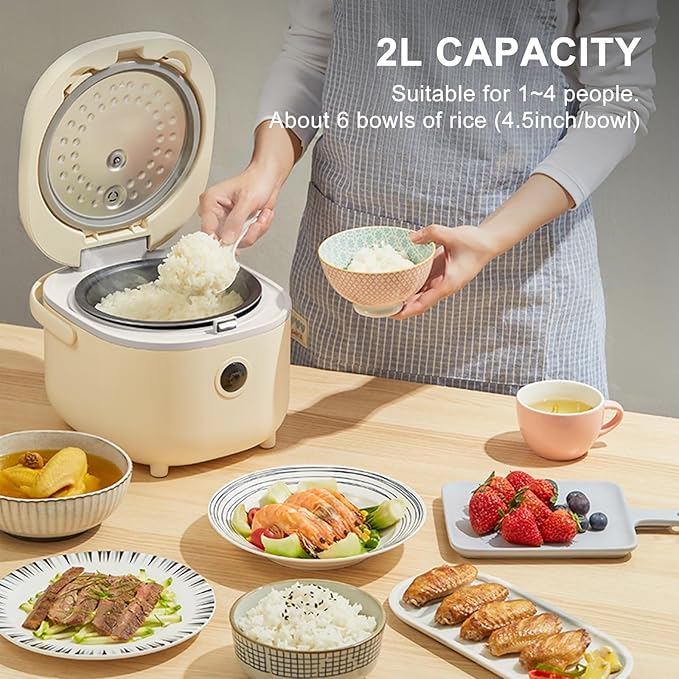 Rice Cooker - Multifunctional 3.5 Cups(Uncooked) Rice Cooker with Steamer and 6 Rice Cooking Functions for 2-3 People - Perfect for White/Brown Rice Porridge and Soup