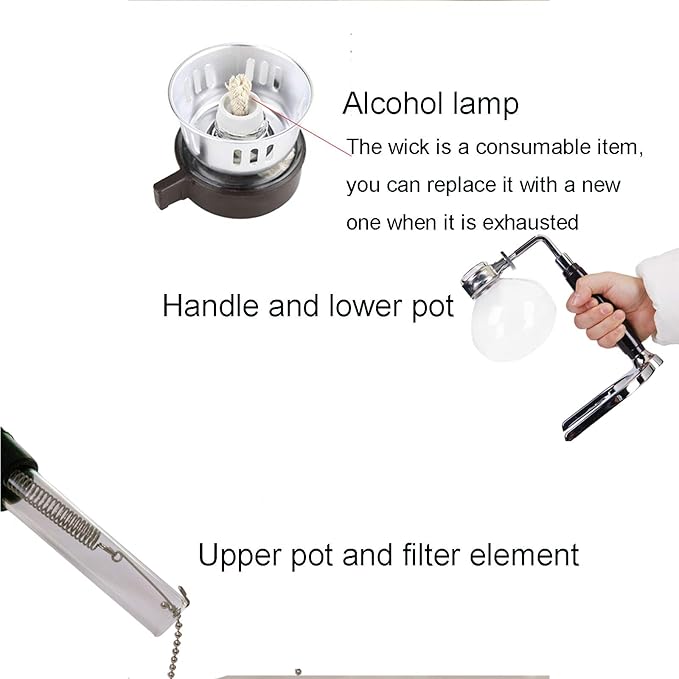 Siphon Glass PotPot Syphon Coffee MakerCoffee Machine Filter 3-5 CupSyphon Maker Vacuum Coffee Maker for Brewing Coffee and Tea with Extended Handle