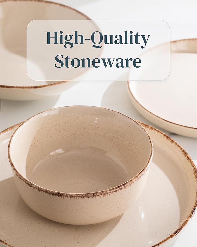 Earthenware dinnerware set 4 persons Rustic 16 pcs - Rustic design dinnerware set dishwasher safe - Bowl and plate set - Pure Living dinnerware in beige…