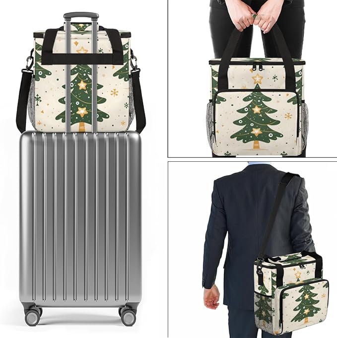 Christmas Festivals Coffee Maker Carrying Bag Bright Tree Travel Storage Bag Compatible with K-Mini or K-Mini Plus Single Serve Coffee Brewer Carrying Case with Multiple Pockets &amp Shoulder Strap