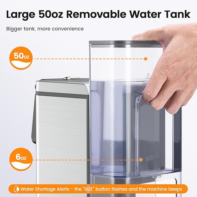 Single Serve Coffee Maker for K-Cup Pod and Grounds Hot and Iced Coffee Maker Strong Button Feature 6 to 14oz Brew Sizes 50oz Removable Tank Up to 6.5 Inch Cup Stainless Steel Grey