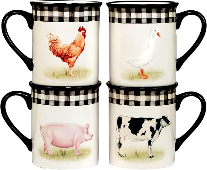 Unknown1 16-Piece Dinnerware Set Service for 4 Black Multi Color White Animal Casual Farmhouse Round Ceramic 16 Piece Dishwasher Safe Microwave