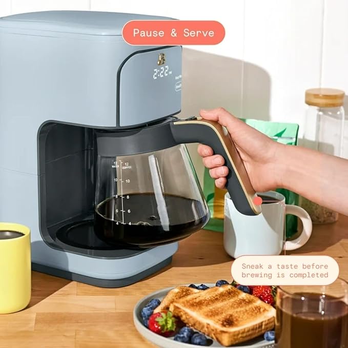12-Cup Programmable Coffee Maker with 24h Timer &amp Brew Strength Settings Drip Brewer for Rich Flavor (Cornflower Blue)