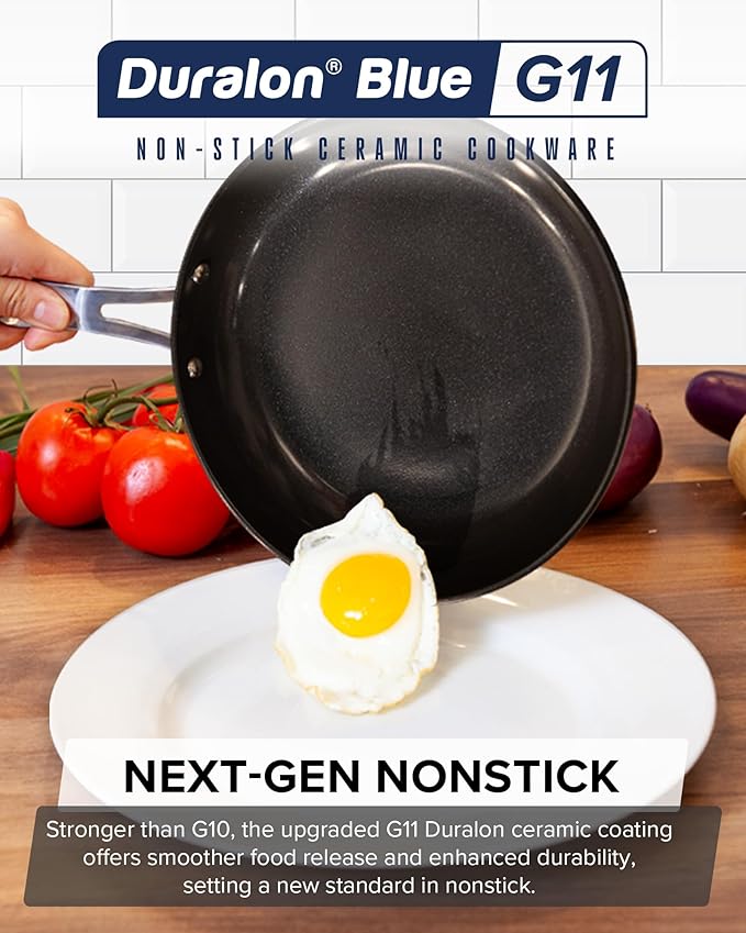 Nuwave Healthy G11-Pots and Pans Set Non Stick 9H Near-Diamond Hardness Scratch-Resistant Works on All Stovetops PFAS Free with Frying Pans Saucepans &amp Glass Lids Stay-Cool Handles Tinsel