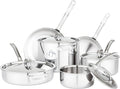 Viking Culinary 3-Ply Stainless Steel Cookware Set with Metal Lids 10 Piece Dishwasher Oven Safe Works on All Cooktops including InductionSilver