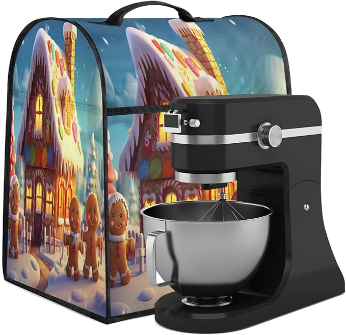 Kitchen Aid Mixer Cover Christmas Gingerbread Man Igloo Stand Mixer Cover Compatible with 6-8 Quarts Stand Mixers Dust Covers with Zipper Pocket Foldable Washable Kitchen Aid Organizer Bag