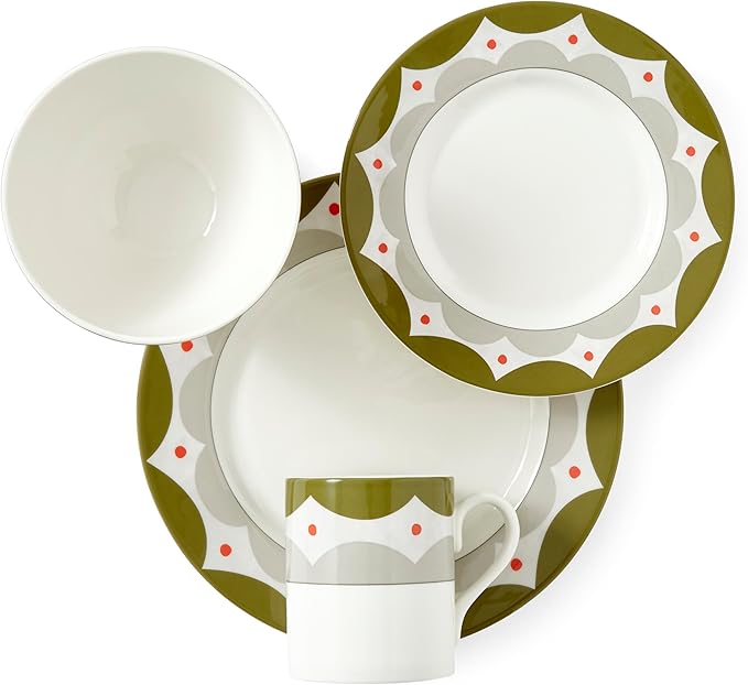 Spode Kit Kemp Dinnerware Set of 4 | Geometric Abstract Design | Stylish Table Setting | Porcelain | Dishwasher and Microwave Safe | Ideal for Pasta Coffee Cereal and More | Home &amp Gathering Us