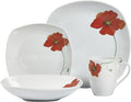 Tabletops Gallery Poppy - 16 Piece Square Dinnerware Set Service of 4