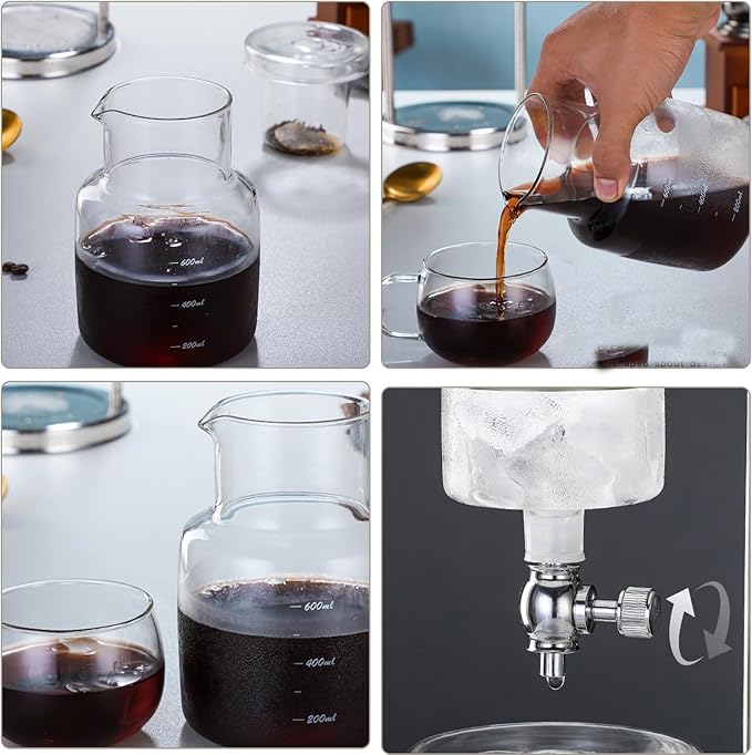 LOYALHEARTDY Ice Cold Brew Dripper Coffee Maker 600 ml Luxury Iced Coffee Maker Smooth Drip Coffee Maker with Adjustable Rate Dripper Cold Brew Coffee Machine Ice Drip Coffee Maker for Coffee &amp T