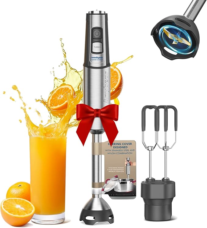 Anybear Immersion Blender 1100W 2-in-1 Hand Held Blender with Full Copper Motor &amp Stainless Steel Body 15 Speed &amp Turbo Mode Hand Mixer Blade with Anti-scratch Coating (Gray)