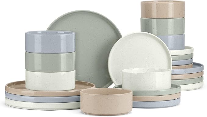 E-far Dinnerware Sets for 8 24-Piece Stoneware Plates and Bowls Dish Set Modern Kitchen Dinning Dishware Chip and Scratch Resistant Microwave &amp Dishwasher Safe Speckled Multicolor
