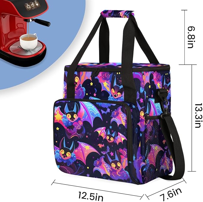 Gothic Bat Coffee Maker Carrying Bag Halloween Bat Travel Storage Bag Compatible with K-Mini or K-Mini Plus Single Serve Coffee Brewer Carrying Case with Multiple Pockets &amp Shoulder Strap