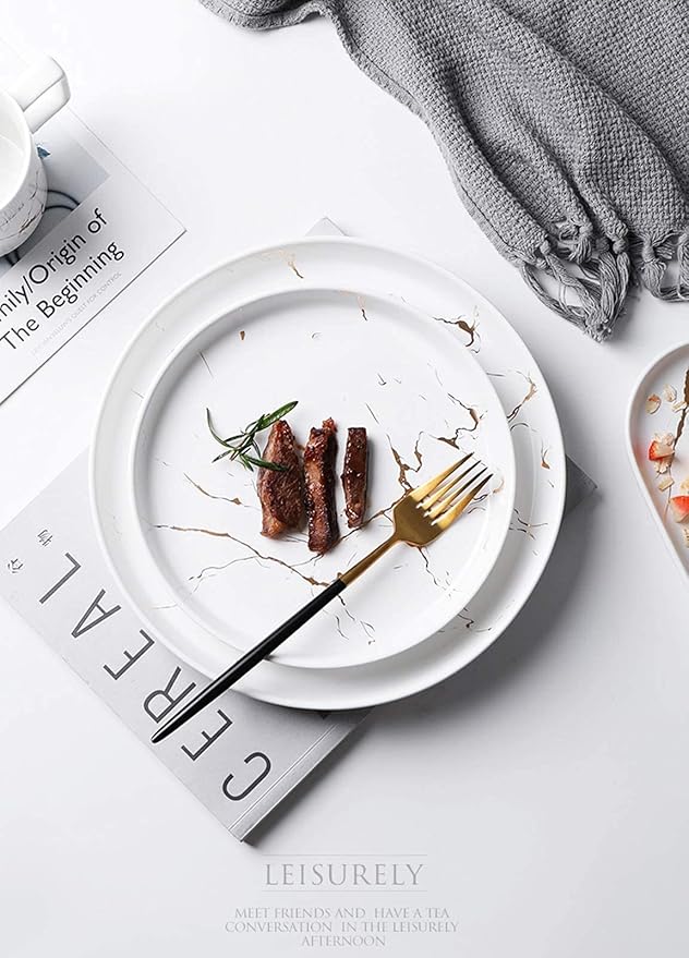 Dinnerware SetPorcelain Dinnerware Set Marble Dinner Set MicrowaveOven Safe Plates and Bowls Set for FamilyRestaurantParty