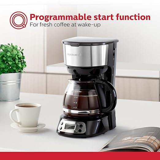Holstein Housewares 5-Cup Programmable Coffee Maker 25oz Drip Coffee Machine with Auto Brew Timer Pause &amp Serve Compact Design – Perfect for Home Office &amp Dorm Use Black