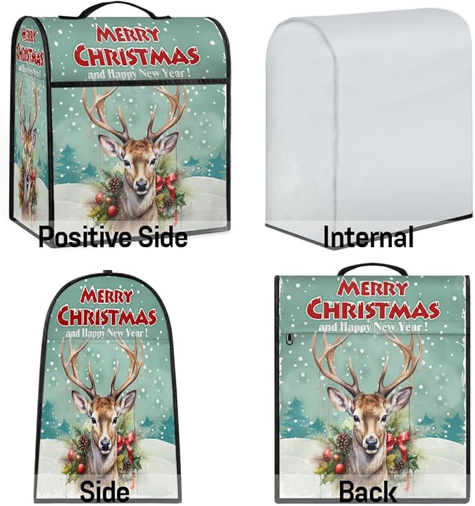 cfpolar Kitchen Aid Mixer Cover Compatible with 6-8 Quarts Christmas Animal Elk Holly Stand Mixer Cover Kitchen Aid Mixers Accessories Appliance Organizer Bag Dust Covers with Zipper Pocket