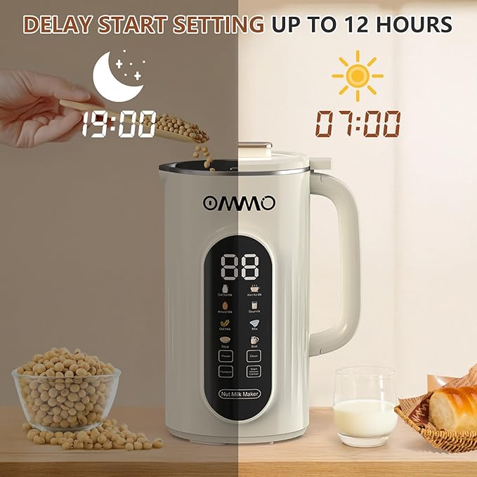 OMMO 10 in 1 Nut Milk Maker Blender 35oz Soy Milk Maker with Large Screen/10 Blades for Hot/Cold Almond Oat Soybean Milk Maker 12 Hours Timer/Self-Cleaning Includes Recipe Book-Accessories