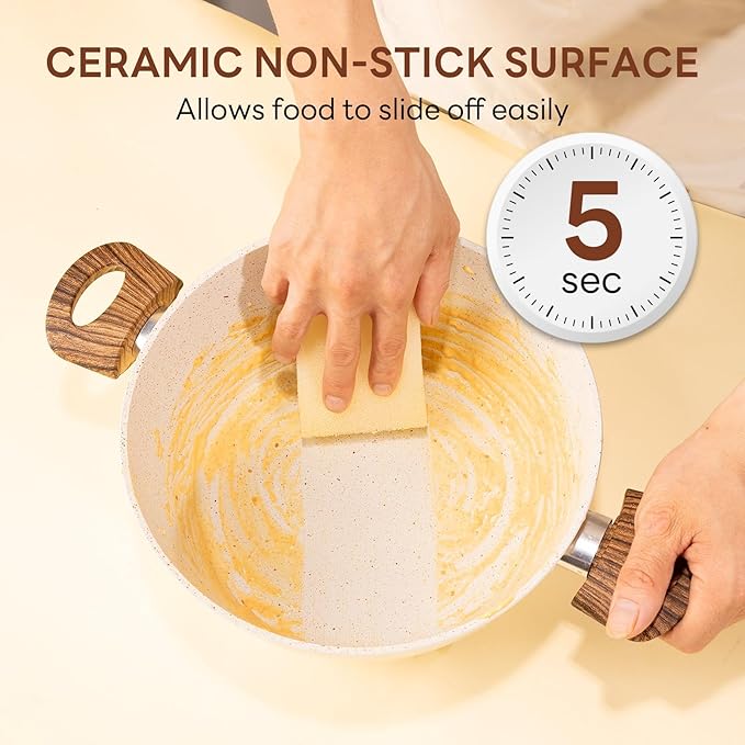 EDX 17-Piece Nonstick Cookware Set Kitchen Pots and Pans with Stay-Cool Handles Non-toxic Cooking Set (Beige)