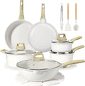 GiPP Pots and Pans Set Non Stick - 18 Pcs Granite Kitchen Cookware Sets Nonstick Induction Cookware Non-toxic Cooking Pan Set with Lids PFOS and PFOA Free (Cream White)