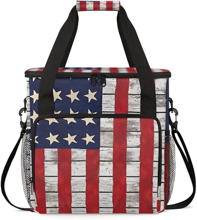 Retro Flag Coffee Maker Carrying Bag Portable Travel Storage Tote Bag Compatible with K-Mini or K-Mini Plus Single Serve Coffee Brewer Carrying Case with Multiple Pockets &amp Shoulder Strap