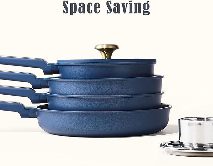 CAROTE Ceramic Cookwar Set Pots and Pan Set Non Stick 18 Piece Cookware Set Kitchen Cooking Set Non Toxic PFAS PTFE Free Blue