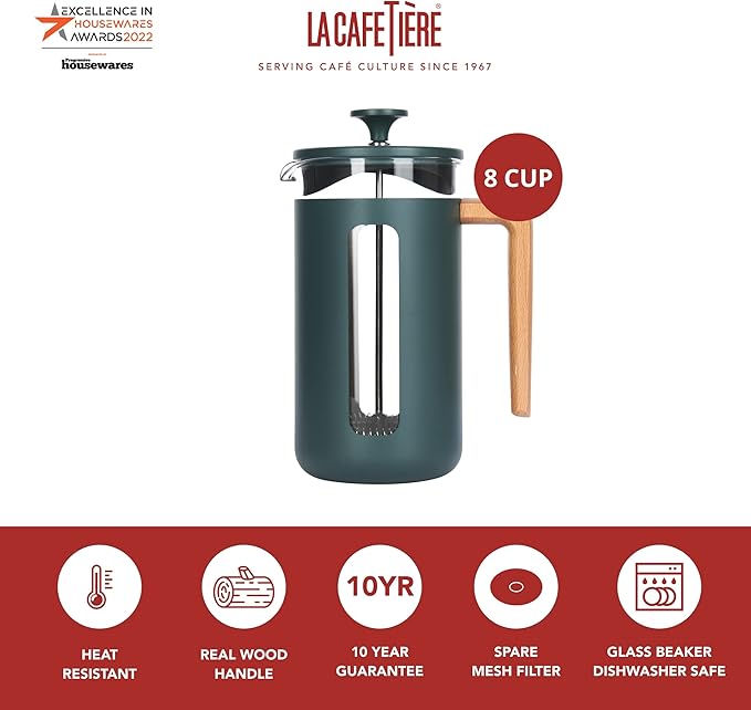 La Cafetière Pisa Stainless Steel Cafetière 8 Cup French Press Green Gift Boxed