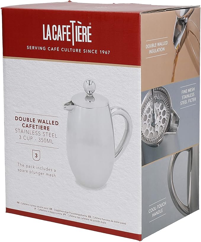 La Cafetière Stainless Steel Double Walled Insulated Cafetière 3 Cup Stainless Steel Silver