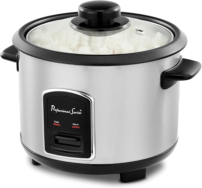 6-Cup Rice Cooker with Glass Lid Stainless Steel
