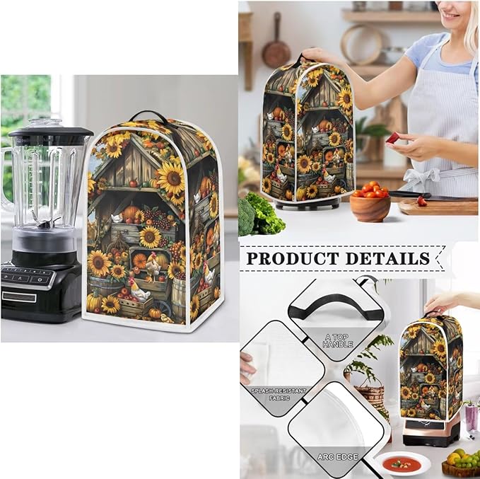 Sunflower Chicken Coop Kitchen Appliance SetUniversal Size Blender Cover Slow Cooker Cover and Toaster Cover 2 Slice Waffles Maker Oven Dust Cover Women Christmas Decorations