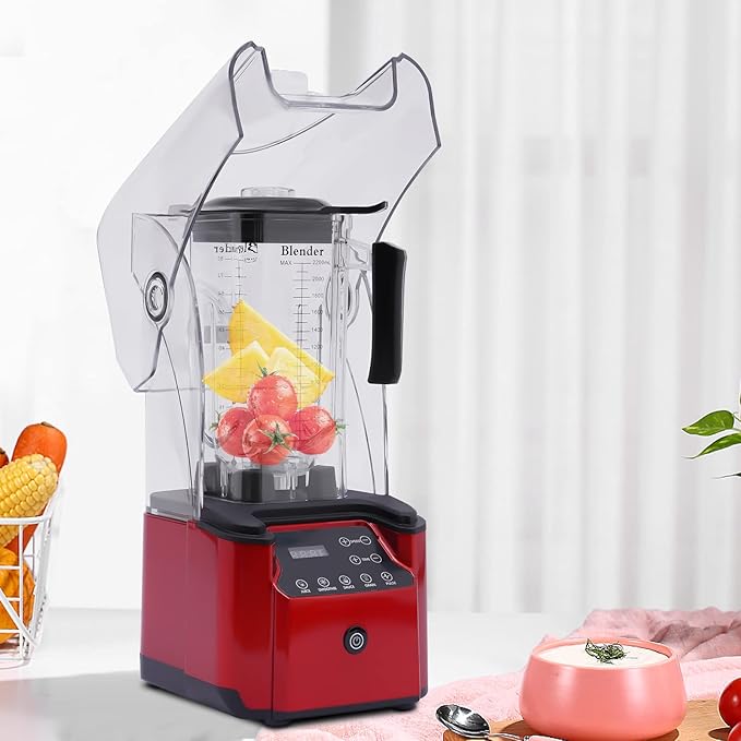 Soundproof Smoothie Blender Electric Smoothie Maker Fruit Juicer Ice Crusher Soundproof Heavy Duty Smoothies Blender with Soundproofs Cover 1.8L 2600W Black (2.2L 2200W Time Payment)