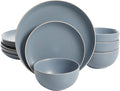 Gibson Home Rockaway 12-Piece Round Stoneware Dinnerware Set Service for 4 – Blue Plates and Bowls Microwave &amp Dishwasher Safe