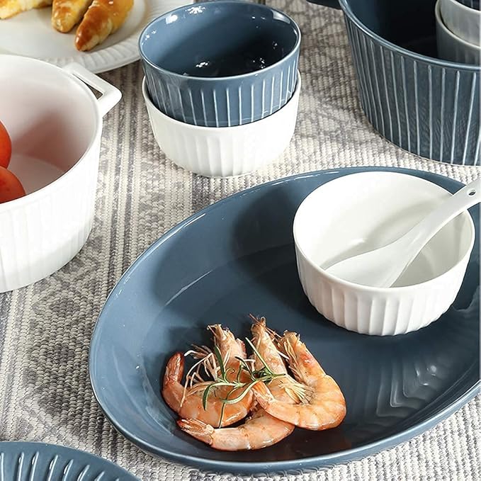 Dinner SetCeramics Dinner Sets 40 Pieces Retro Vertical Pattern Porcelain Dinnerware Combination Set For Family Party | Cereals Bowls And Steak Plates Sets
