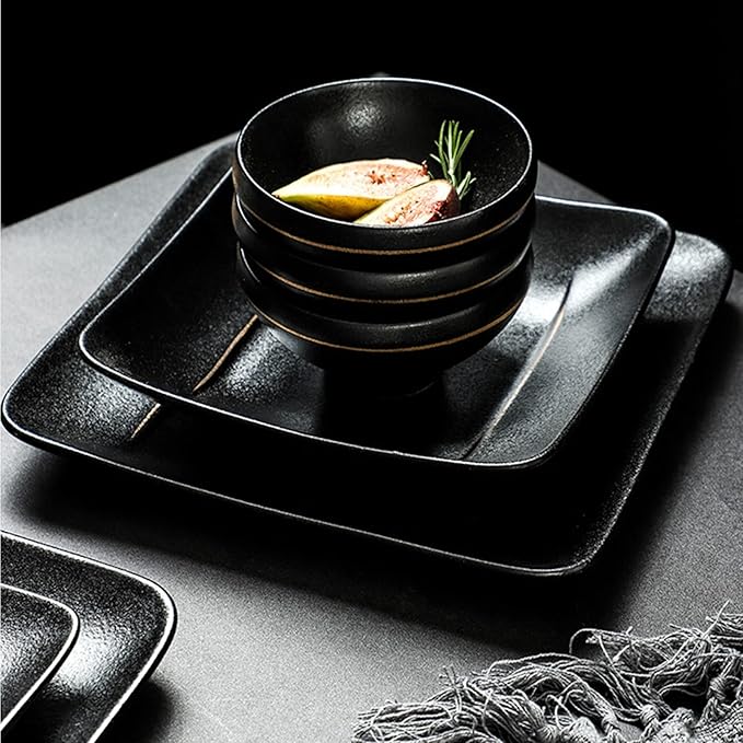 20 Pieces Porcelain Dinnerware Set Kitchen Dinner Set Square Ceramics Plates and Bowls Sets Dishes Set