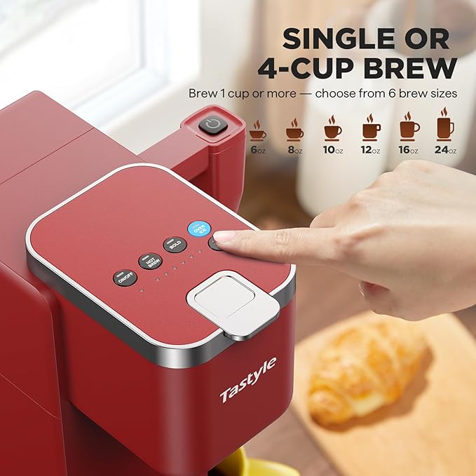 Single Serve Coffee Maker with Built-in Detachable Milk Frother Iced and Hot Coffee Machine for K Cup &amp Grounds 40oz Removable Water Reservoir 6 Cup Sizes Fits 7.3 Travel Mug Red