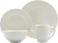 Tabletops Gallery Embossed Bone White Porcelain Round Dinnerware Collection- Chip Resistant Scratch Resistant Fleur 16 Piece Dinnerware Set (Dinner Plate Salad Plate Cereal Bowl Mug)
