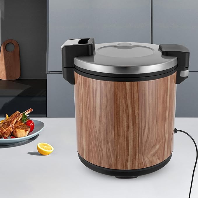 6 Gal Heavy Duty Rice Warmer 110V Electric Rice Warmer (Not Rice Cooker) with Rice Spoon Stainless Steel Food Warmer for Restaurant Party Family (Wood Type A)